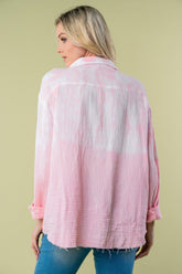 White Birch Full Size Long Sleeve Button-Down Tie Dye Shirt - Vibrant Cotton Comfort